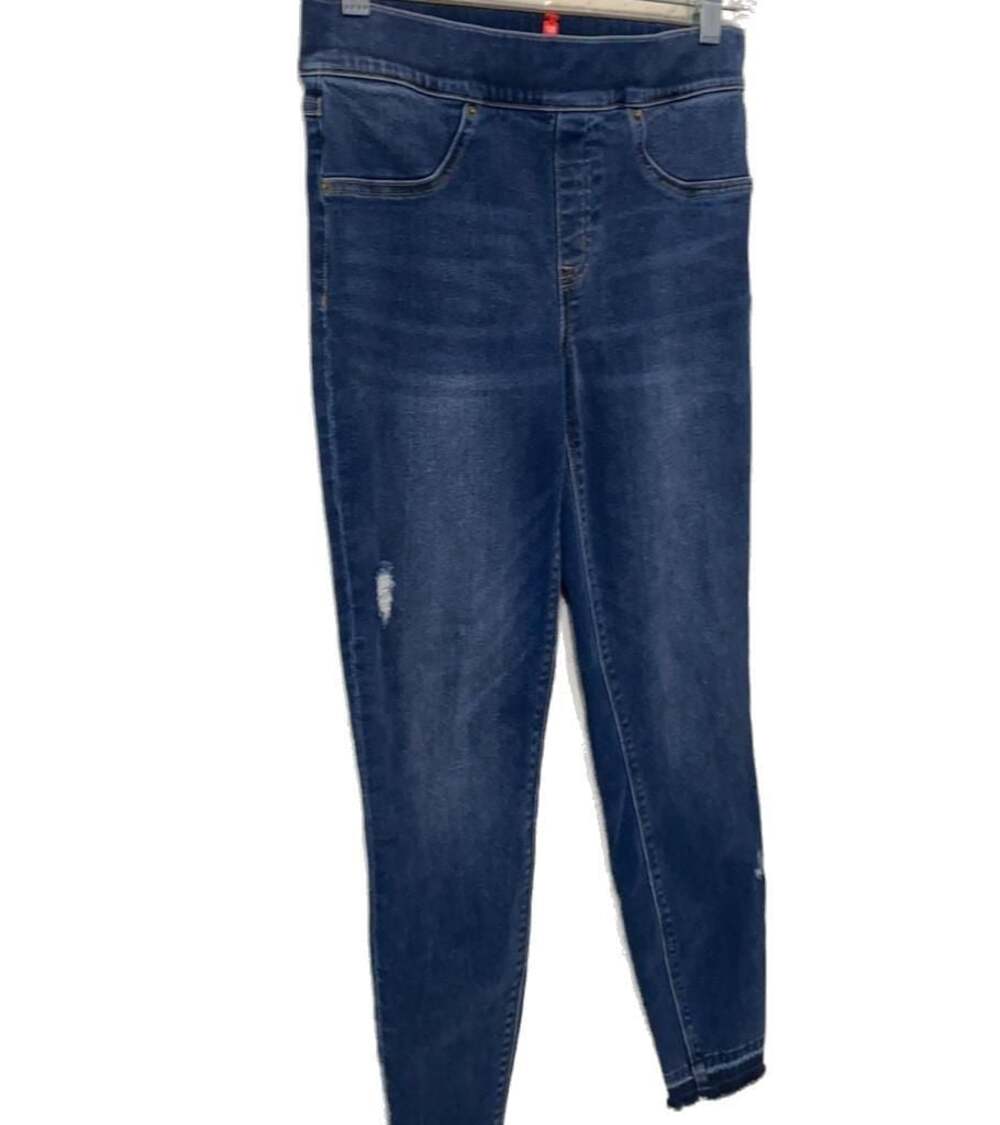 SPANX Pull On Jeans Women’s S/P Blue Sunny Distressed Fray Dark Wash Denim - Picture 3 of 9